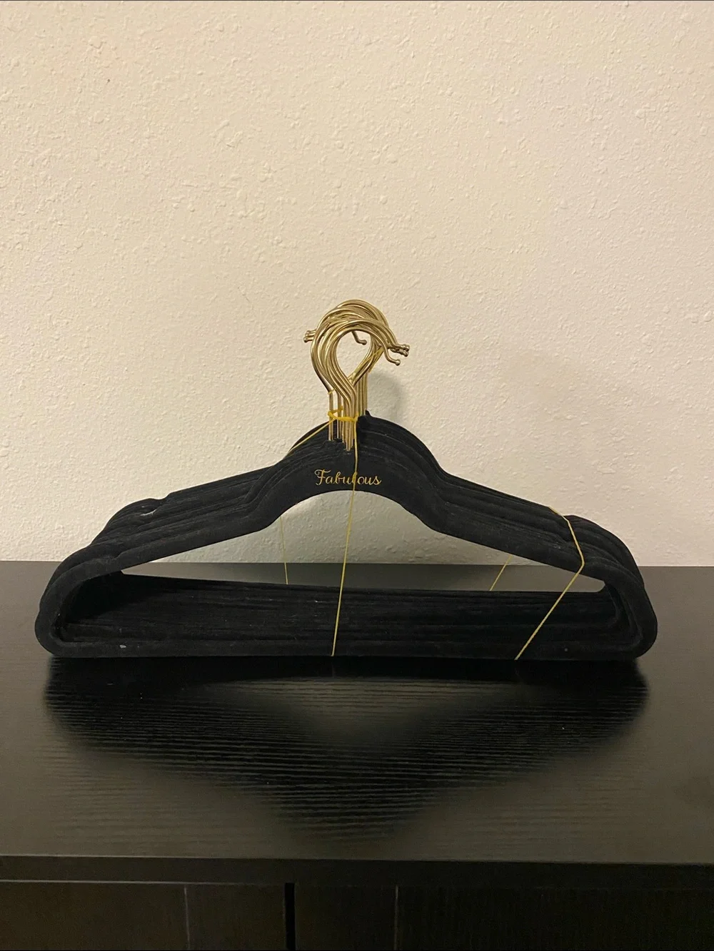 24 Sparkle & Fabulous Black Velvet Hangers with Gold Hooks - Set